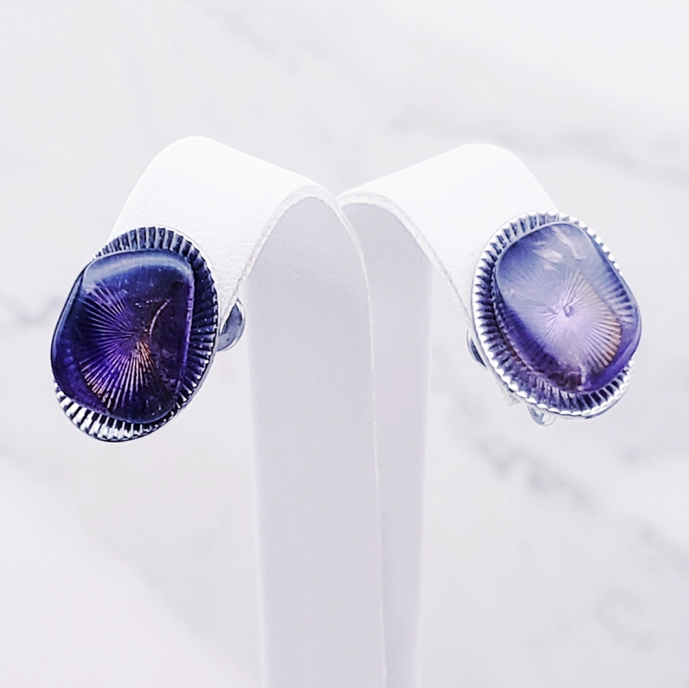 Hypnotic Amethyst Stone Mazey Daze Screw Back Earrings